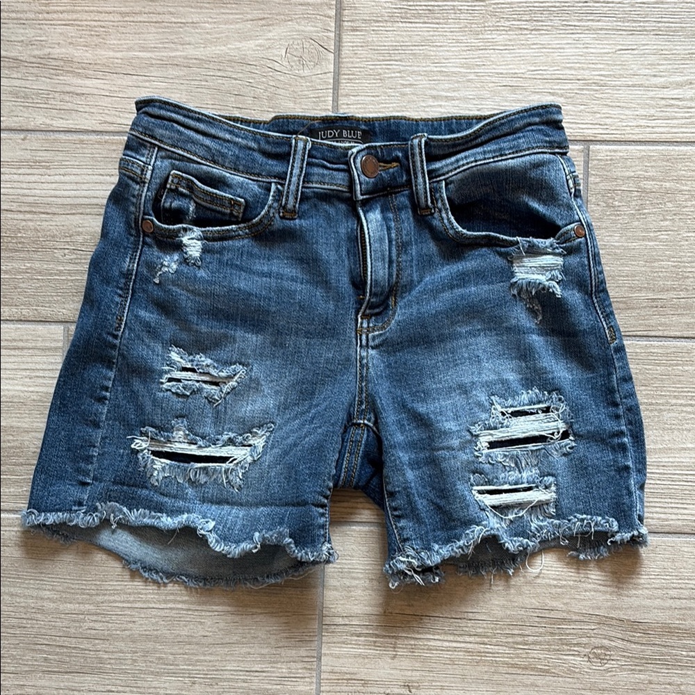 Judy Blue Ripped Denim Shorts - Dark Blue